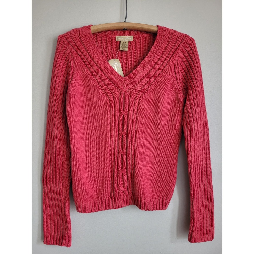 NWT-Deadstock Vintage 90s Cotton Ginny Pink Ribbed‎ Womens Sweater Size M